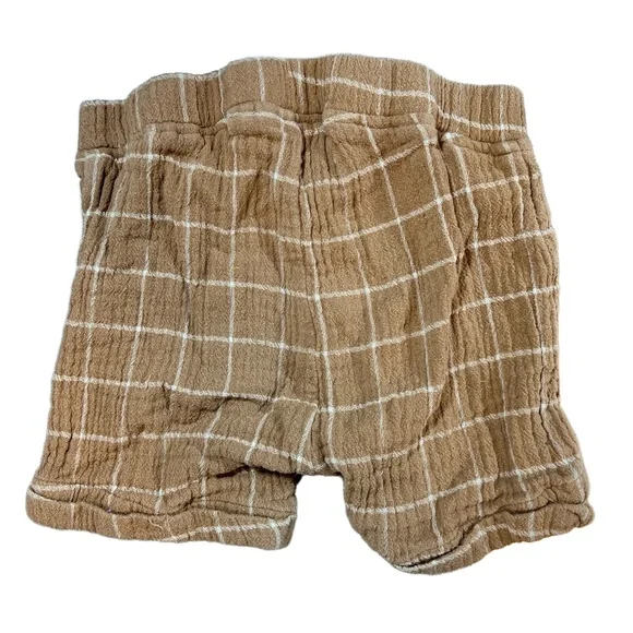 City Mouse Shorts Brown Plaid Gauzy Pull On Elastic Waistband Cuffed Legs 4Y - Picture 2 of 4